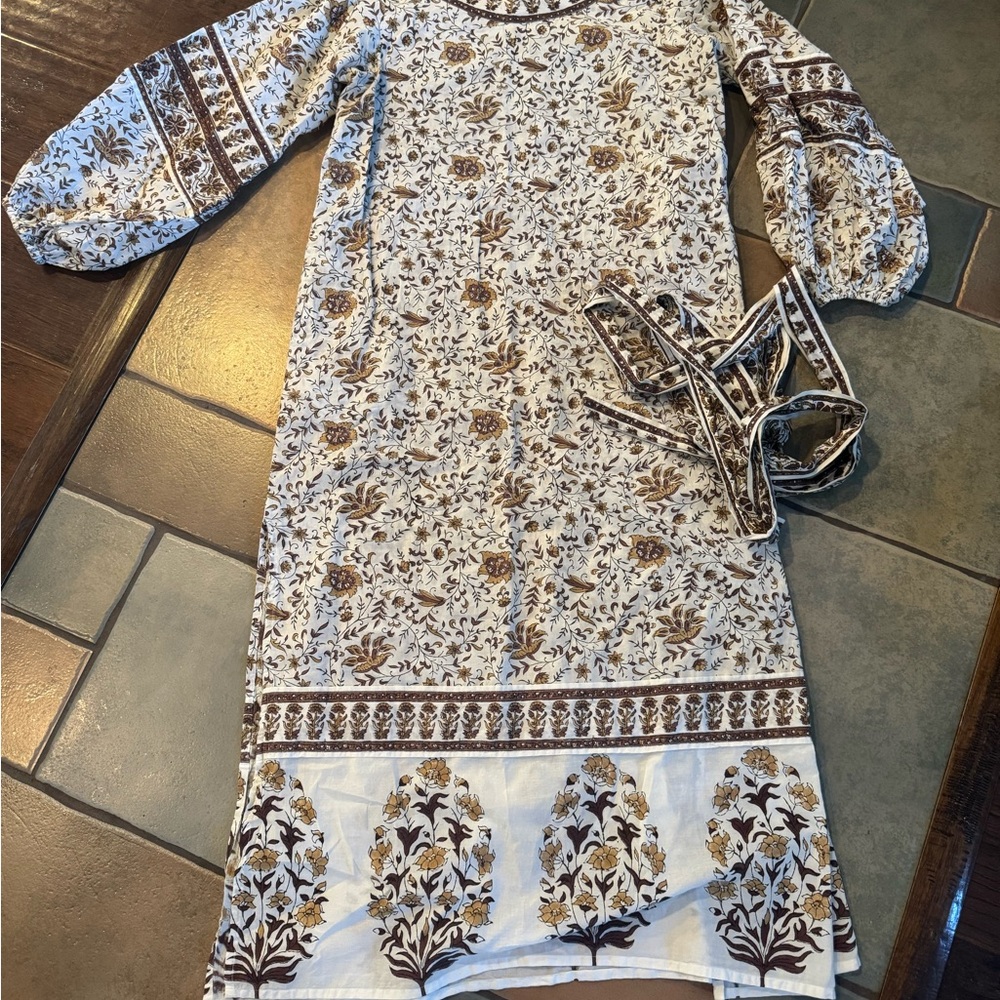 Sue Sartor Kaftan White and Brown one size fits all